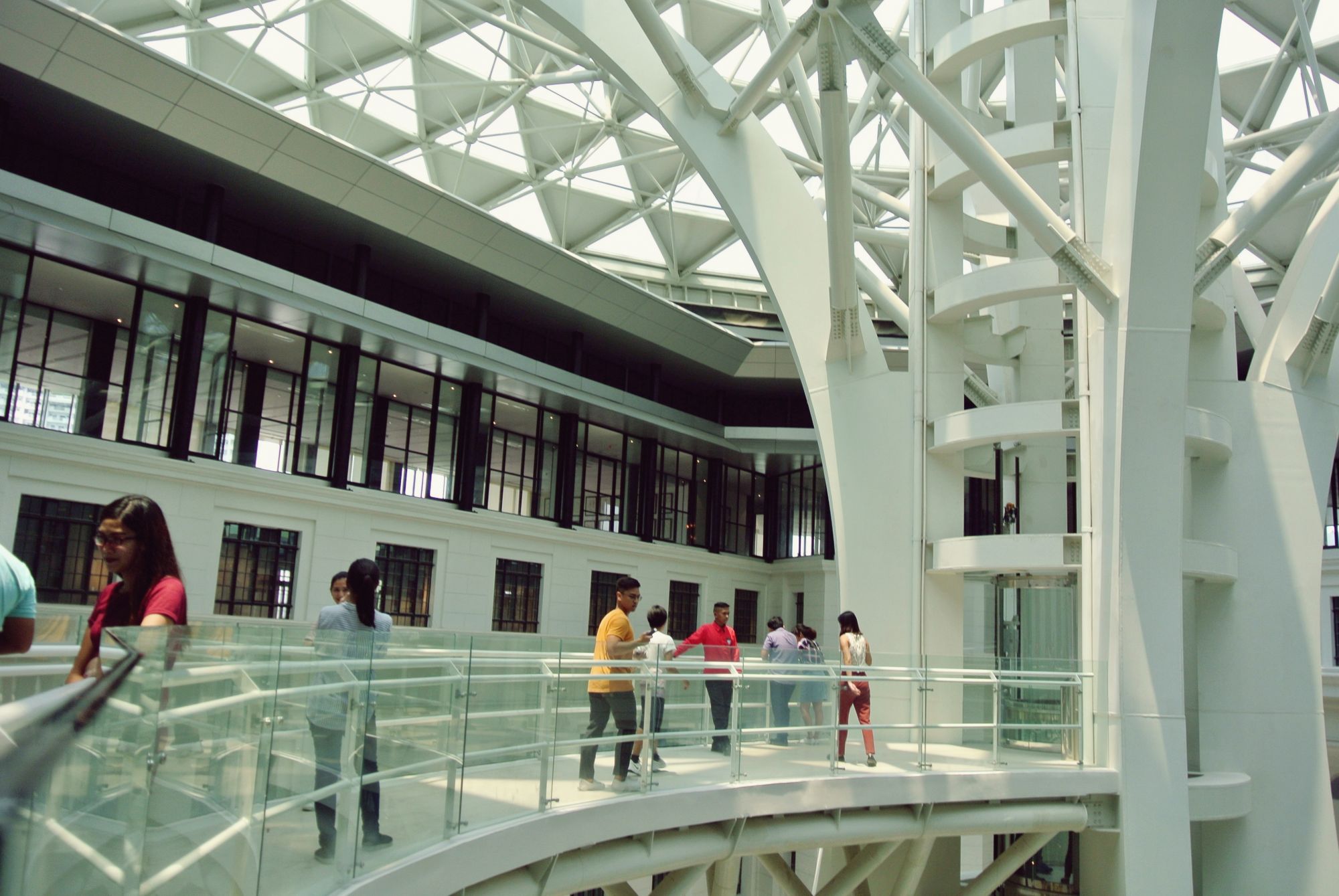As you exit the elevator, you cross a viewing bridge to get to the exhibitis.