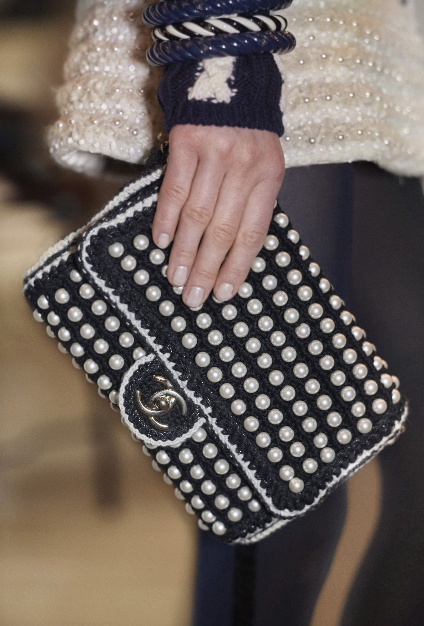 Pearl embellished classic bag