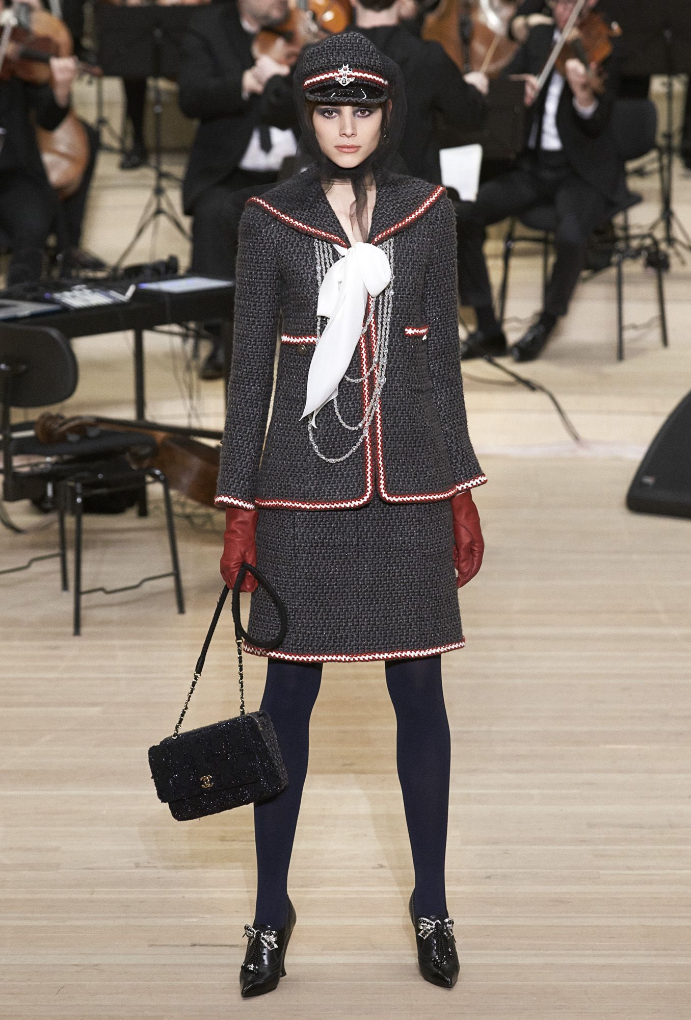 Sailor-collared tweed suit
