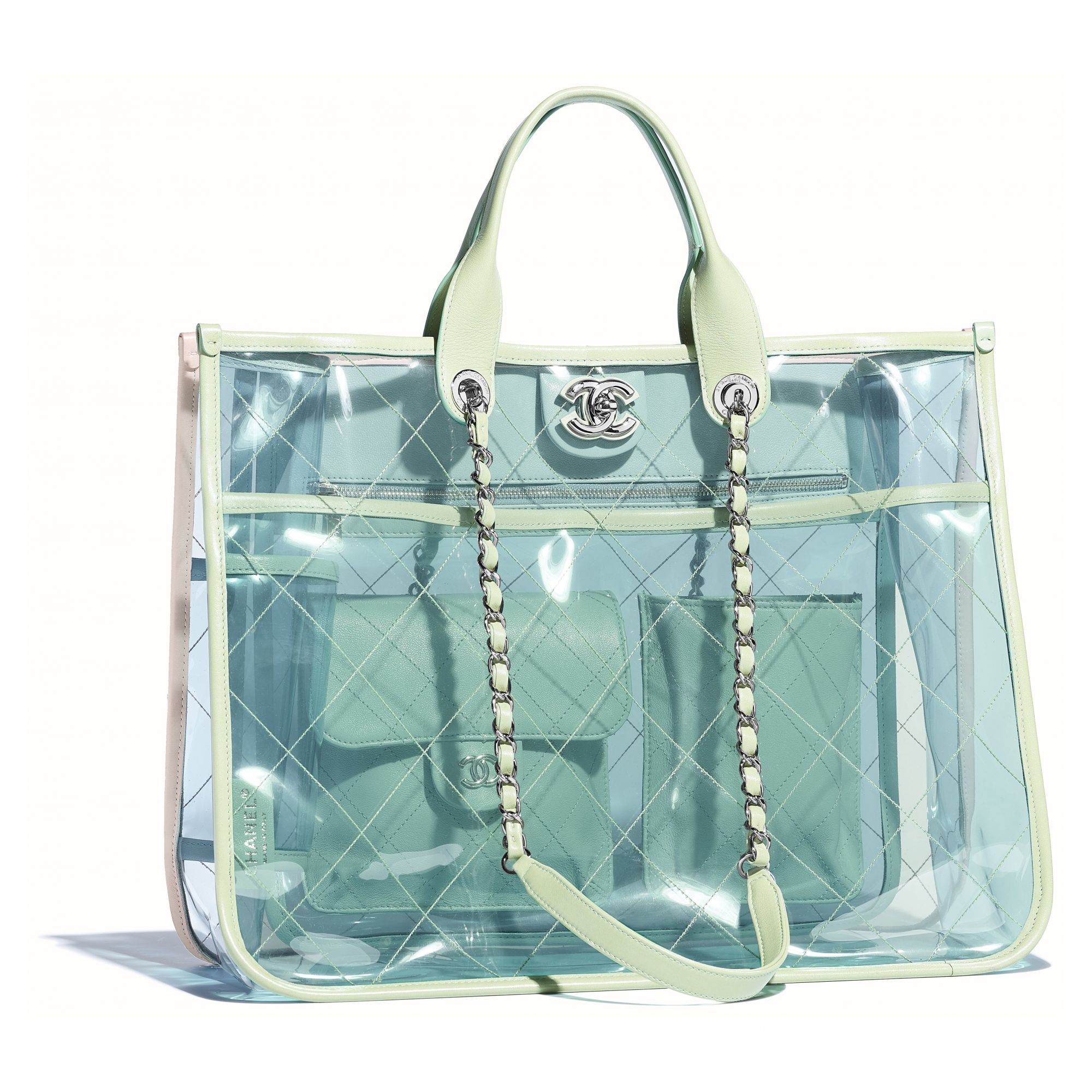 Multicoloured shopper bag in PVC and leather