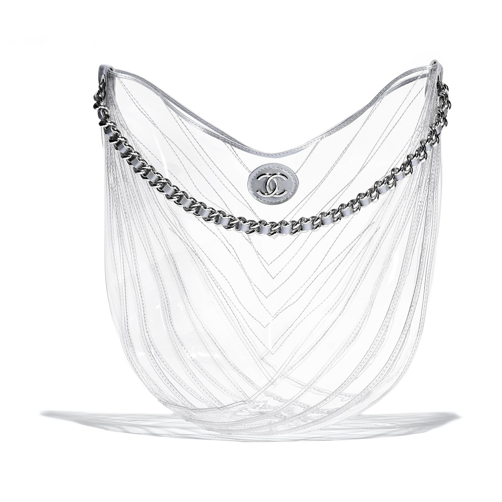 Hobo bag in transparent PVC and grey leather