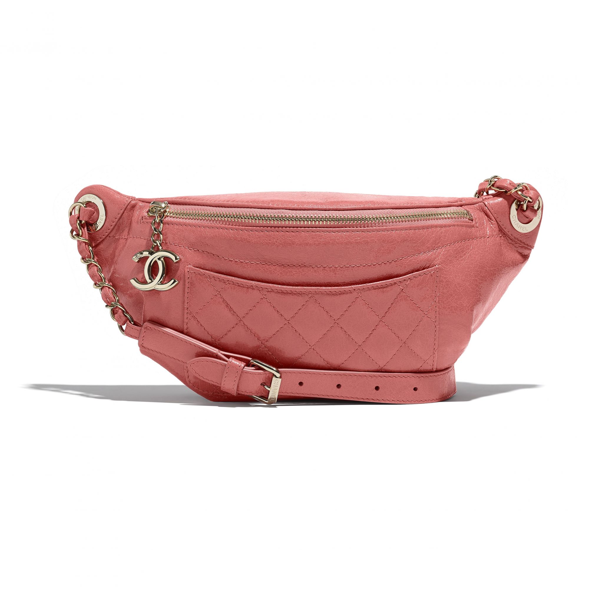 Fanny pack in pink shiny leather