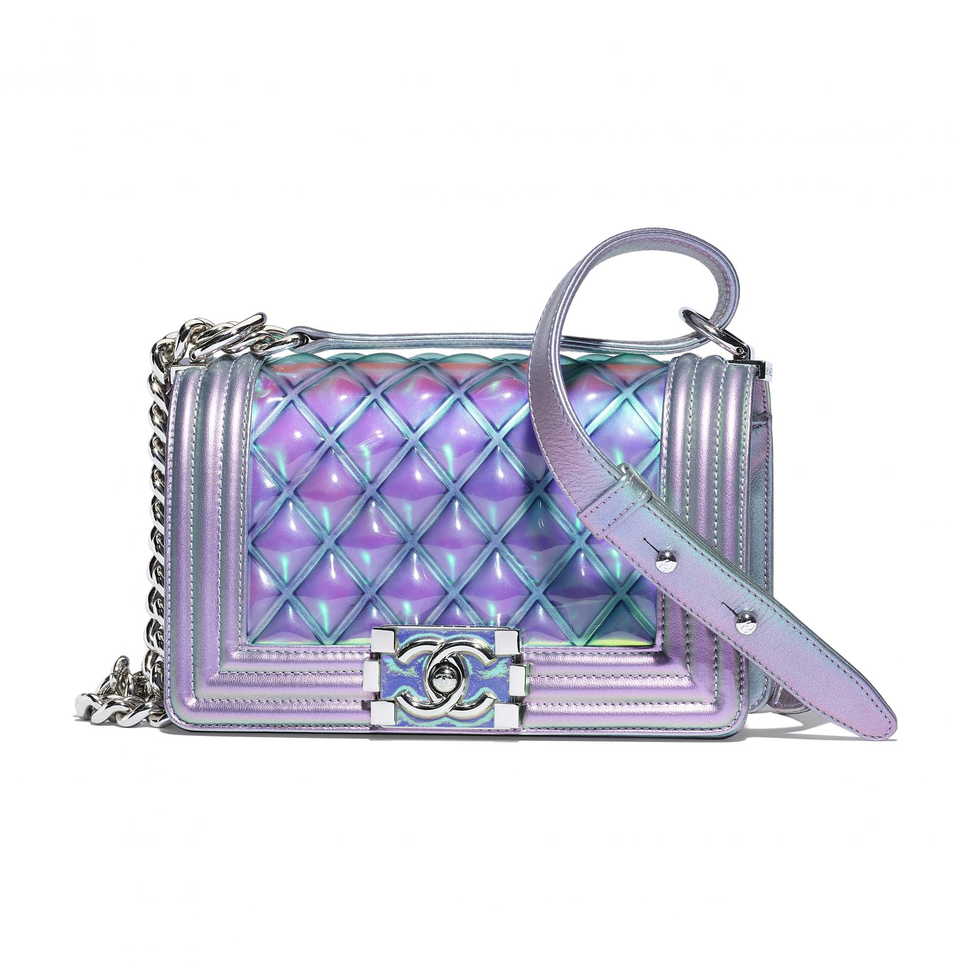 Boy Chanel bag in purple PVC and iridescent leather