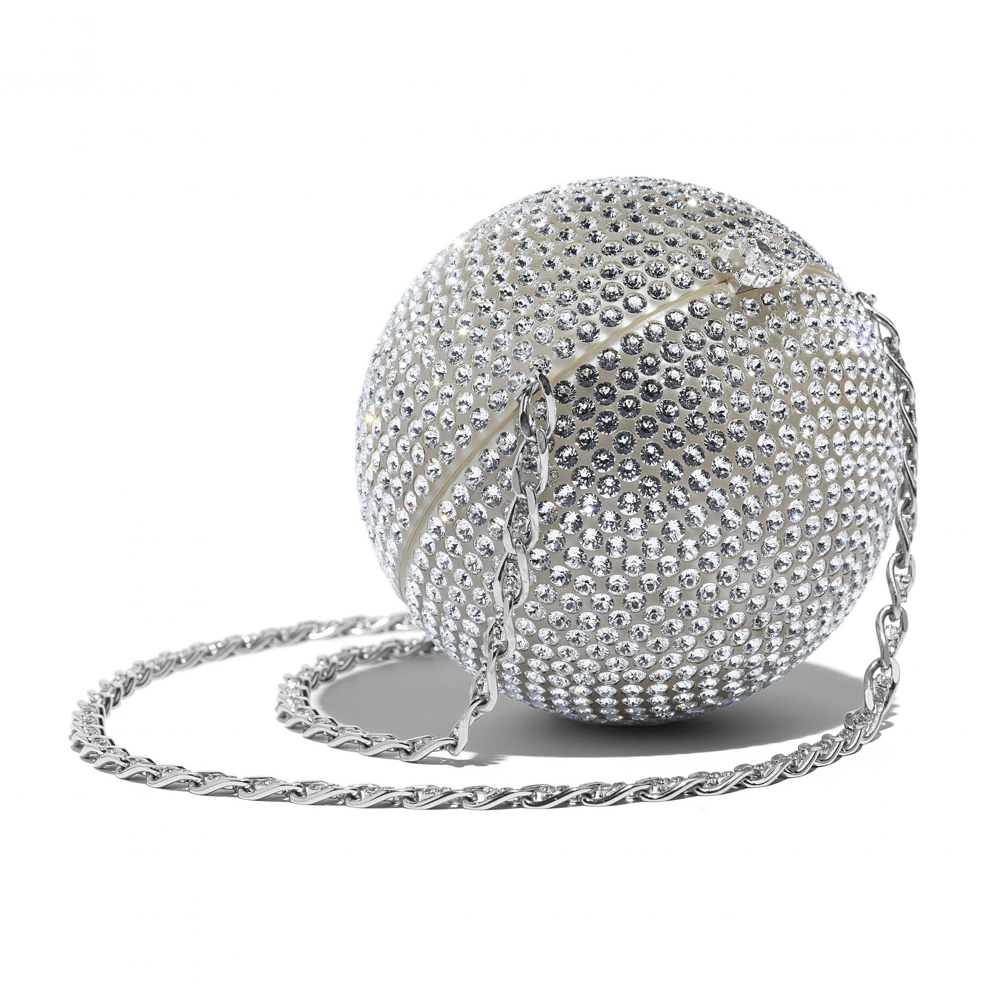 Minaudiere in metal, leather and strass