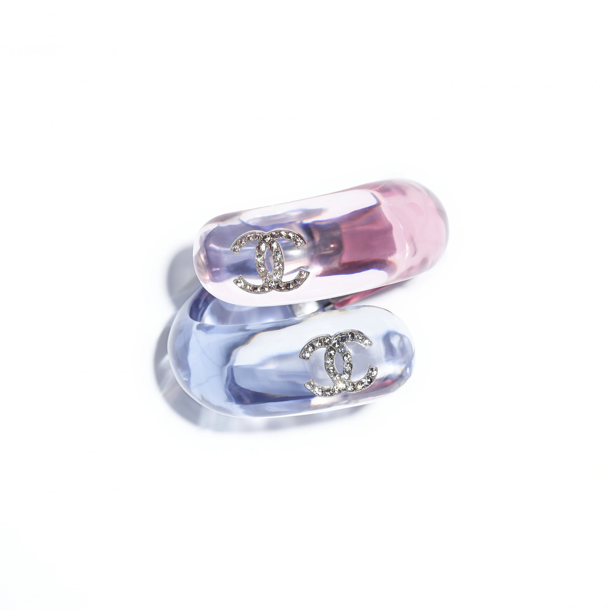 Bracelet in metal, pink and blue resin and strass