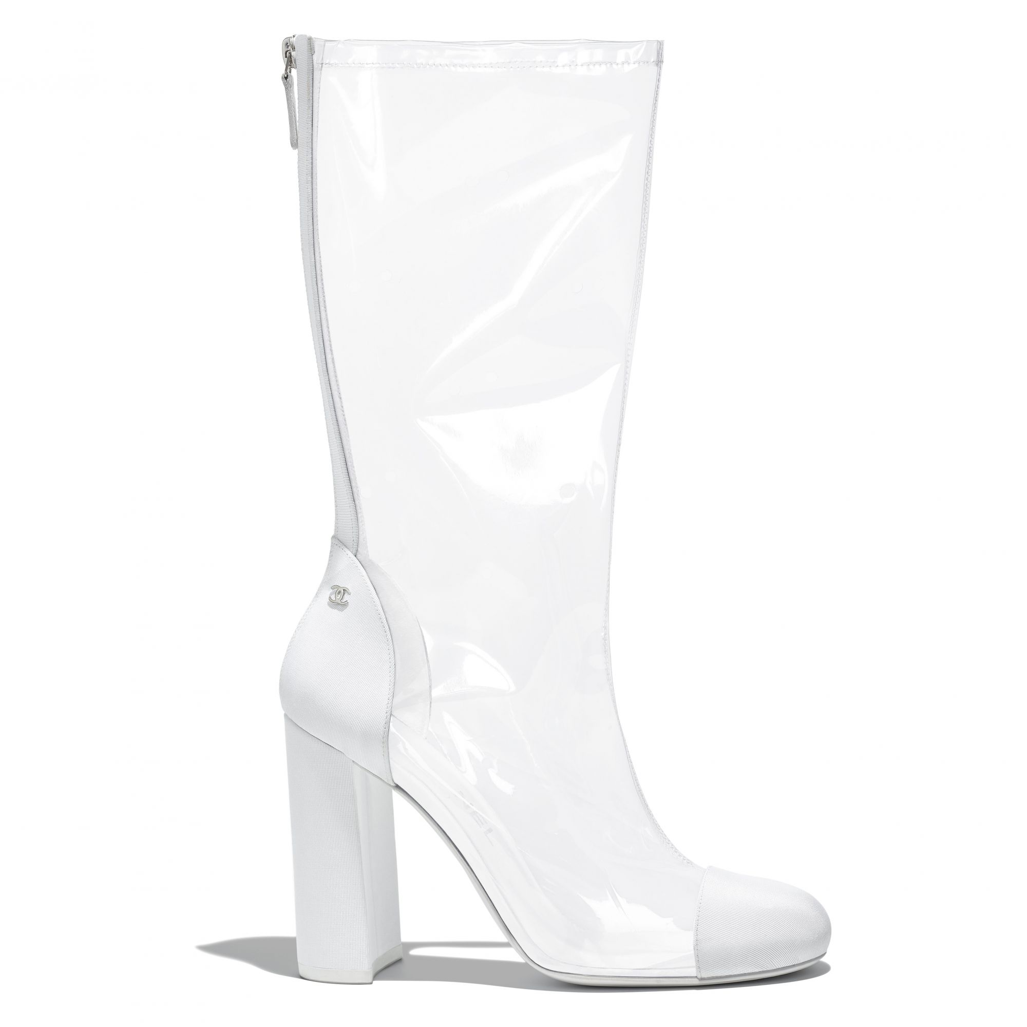 Boot in transparent PVC and white grosgrain