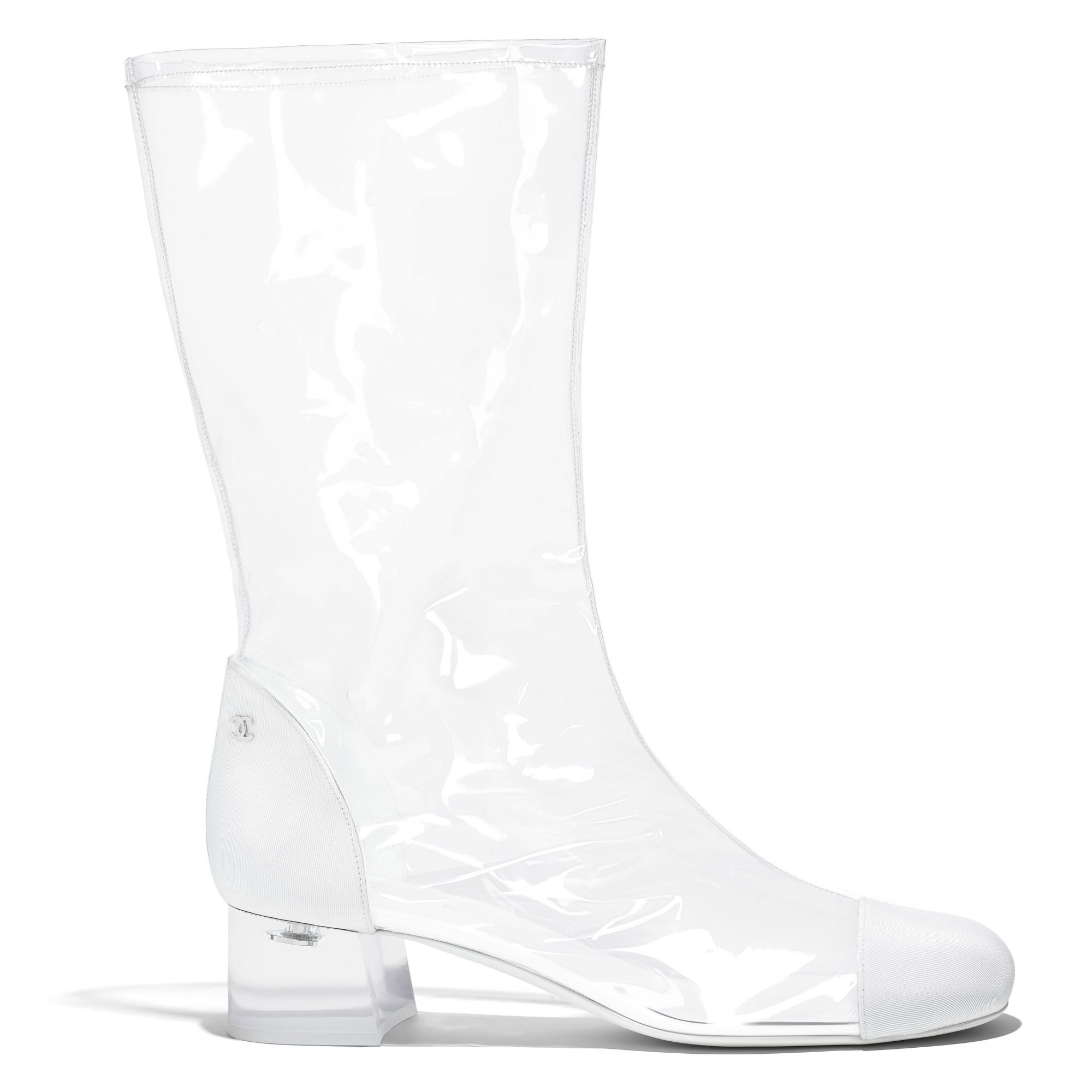 Boot in transparent PVC and white grosgrain
