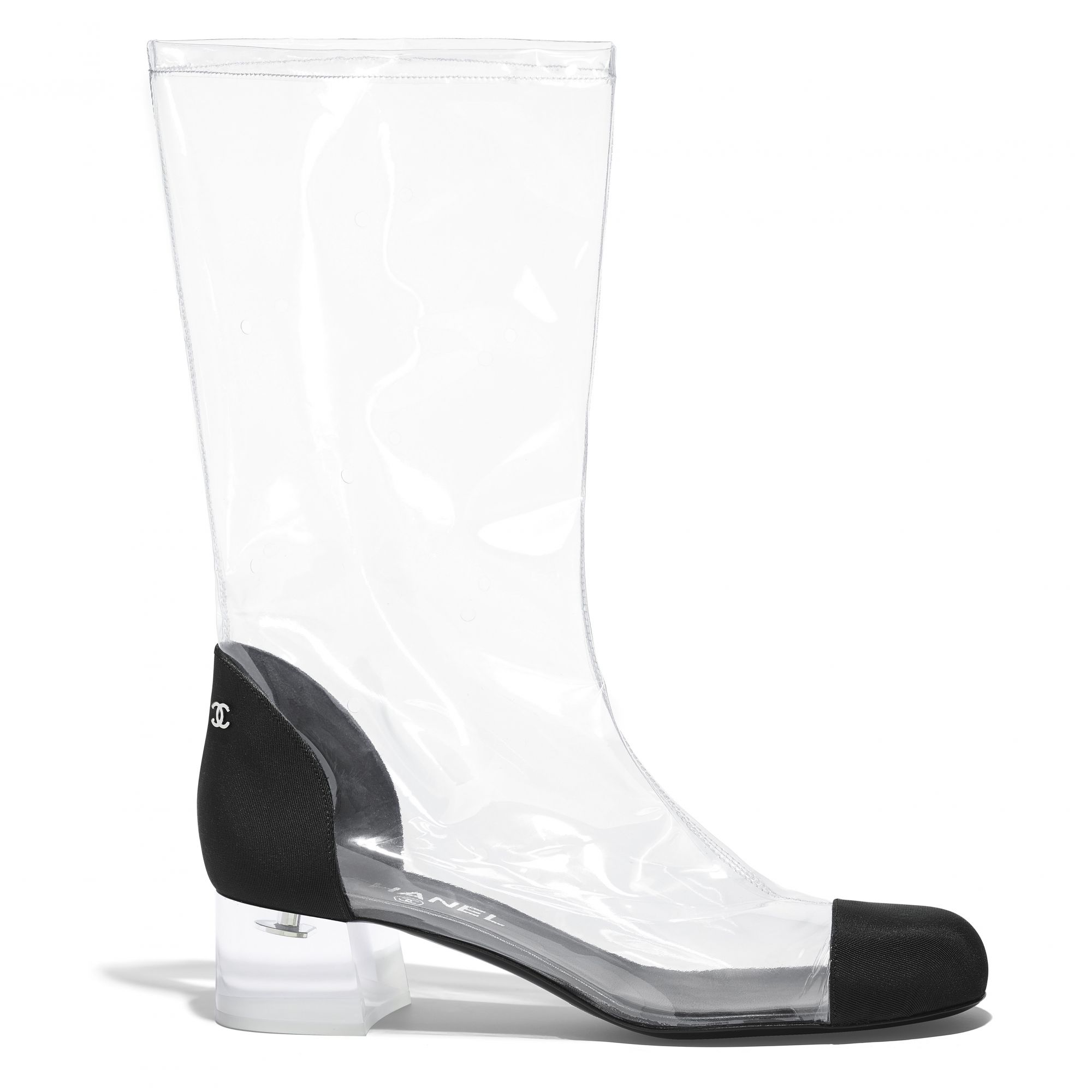Boot in transparent PVC and black grosgrain