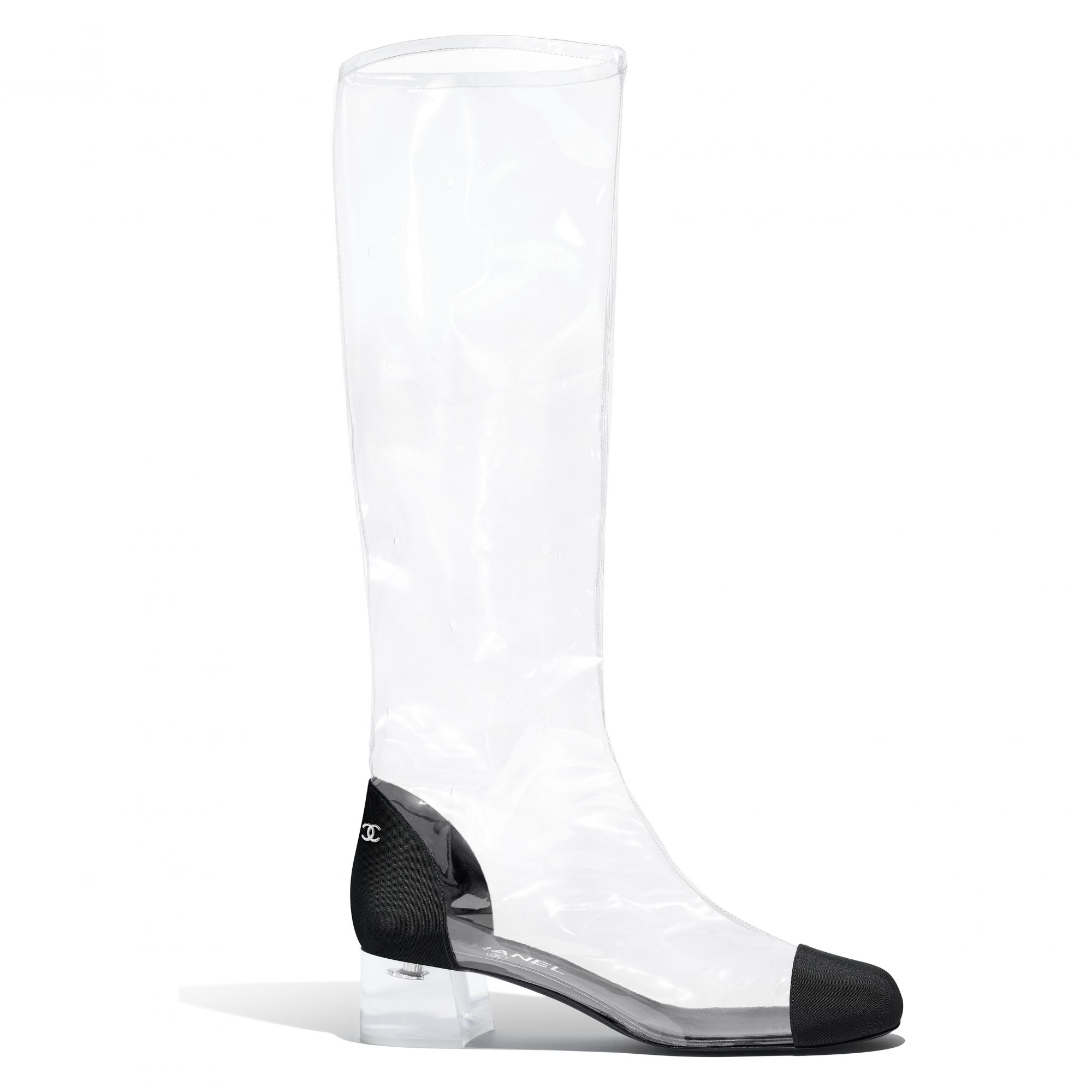 Boot in transparent PVC and black grosgrain