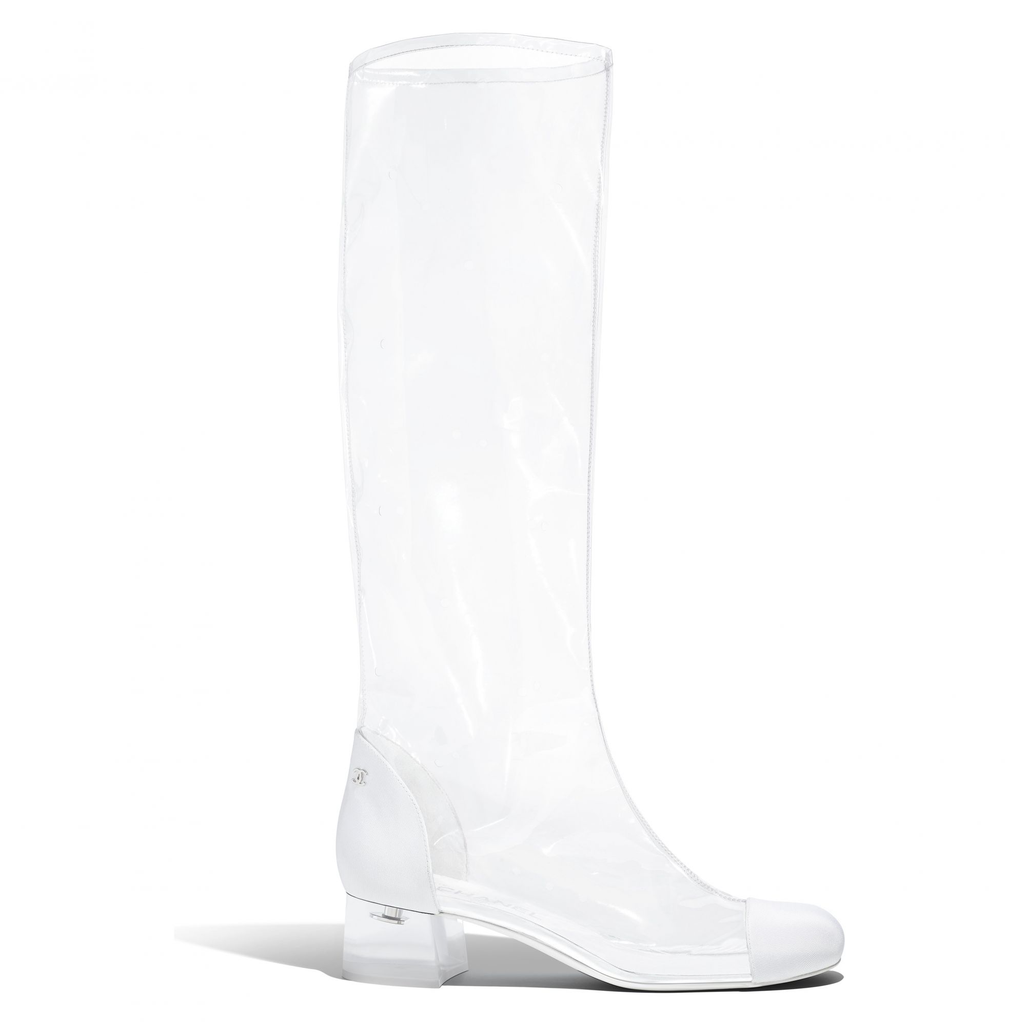 Boot in transparent PVC and white grosgrain