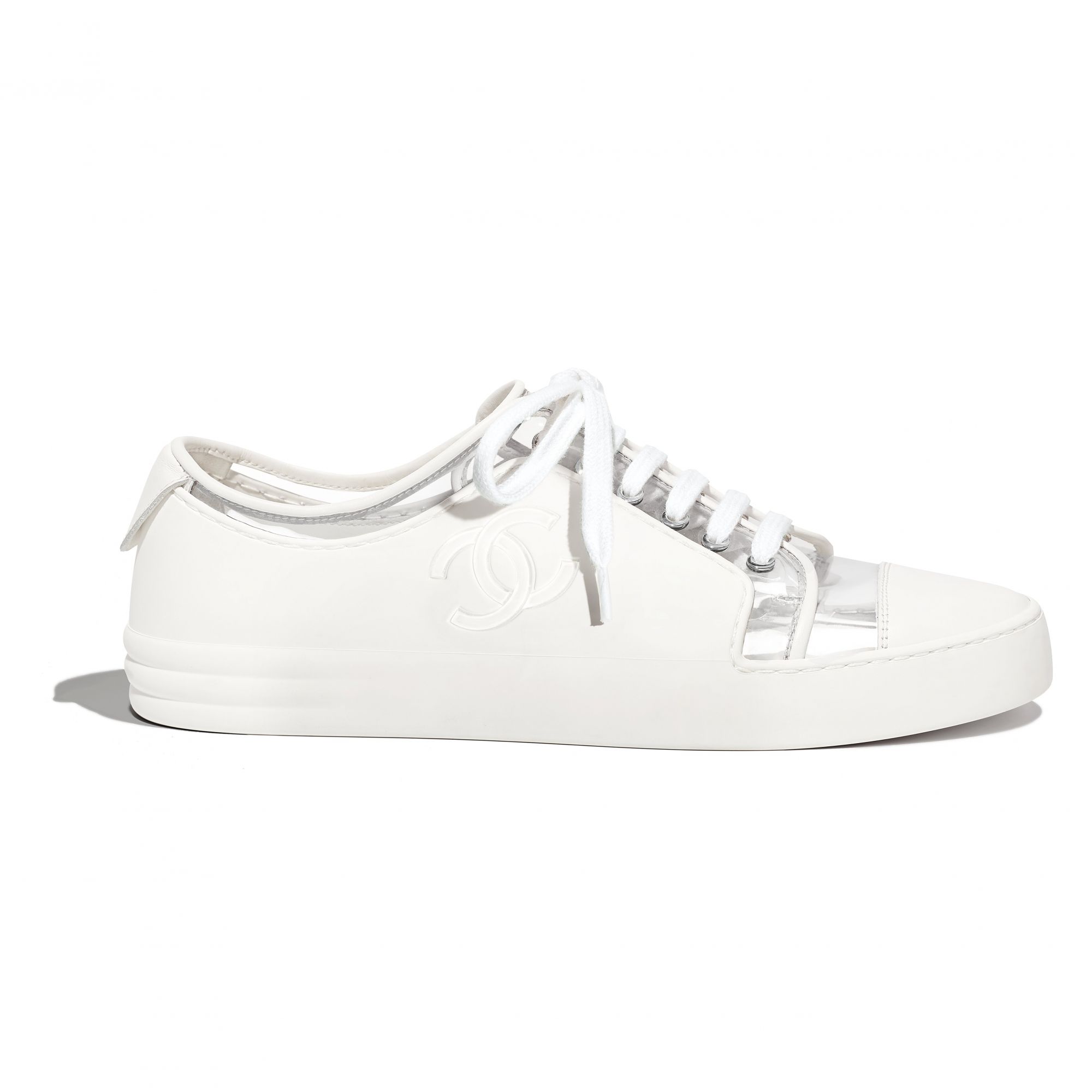 White sneakers in leather, fabric and rubber