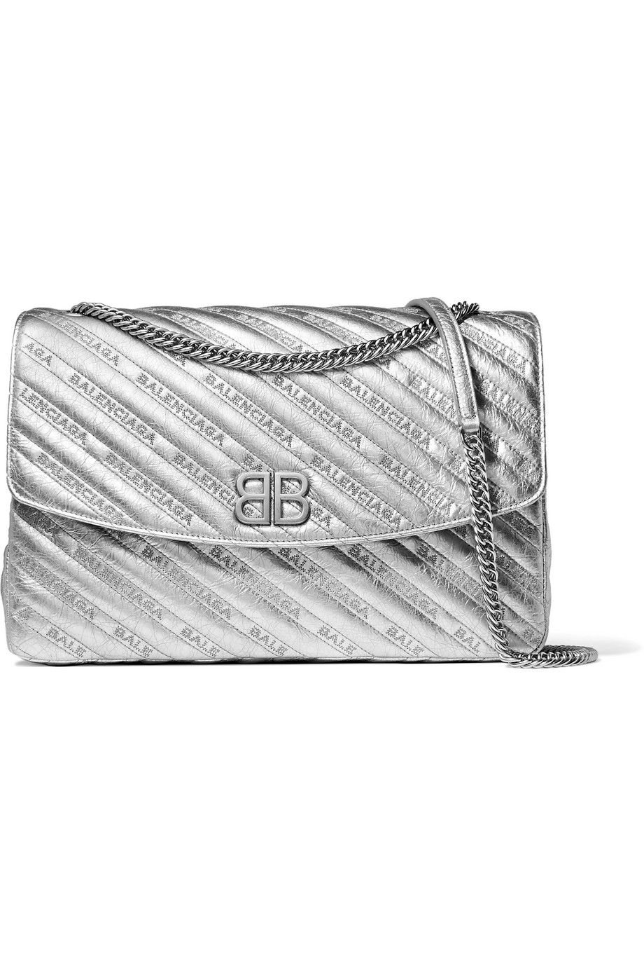 Net-A-Porter x Balenciaga BB Round large embroidered metallic textured-leather shoulder bag