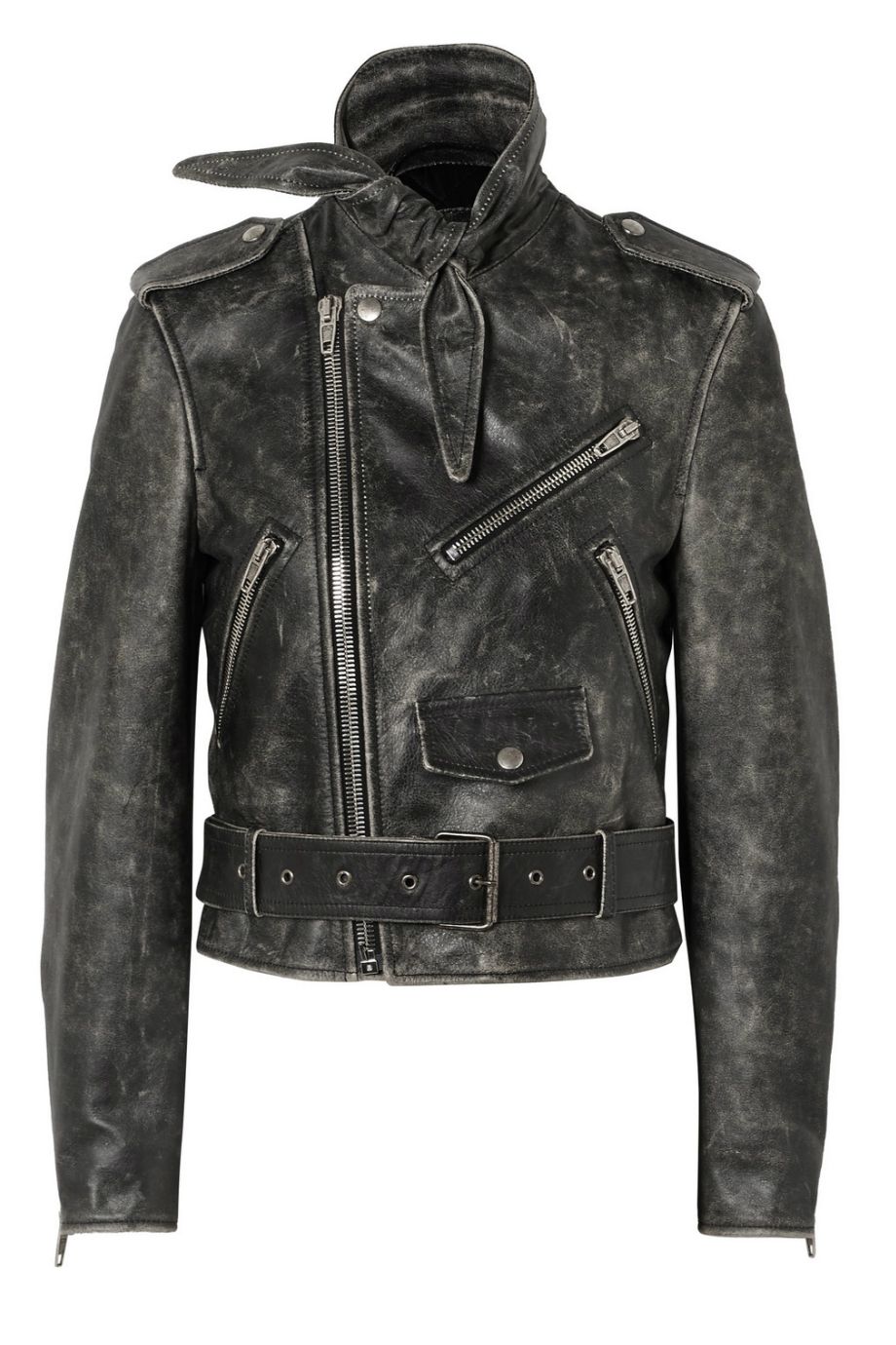 NET-A-PORTER x BALENCIAGA Scarf distressed leather biker jacket