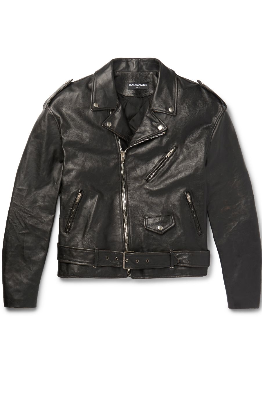 MR PORTER X BALENCIAGA Paint Logo Leather Biker Jacket
