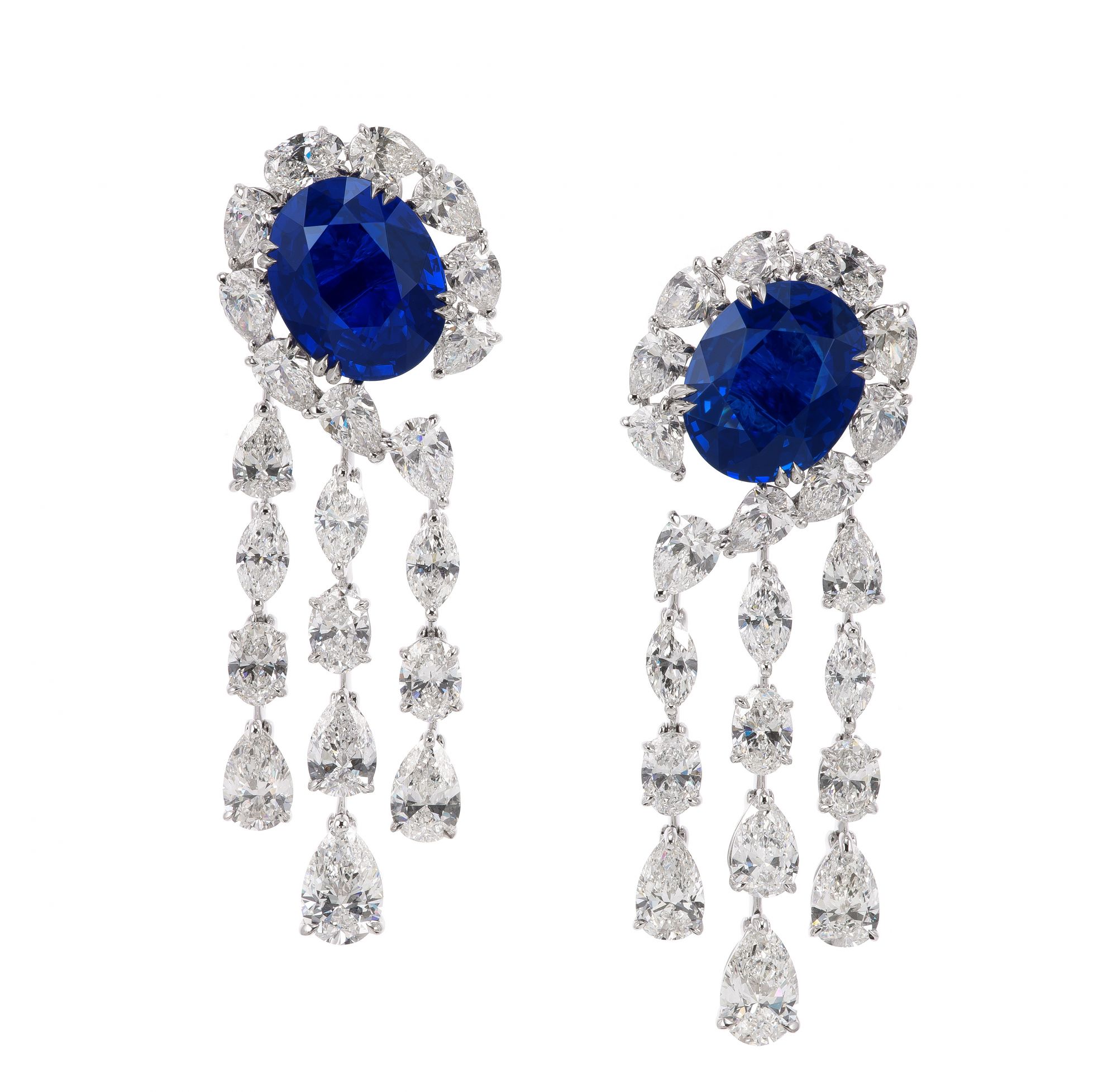 Earrings with oval no-heat Sri Lankan sapphires totalling almost 17ct
