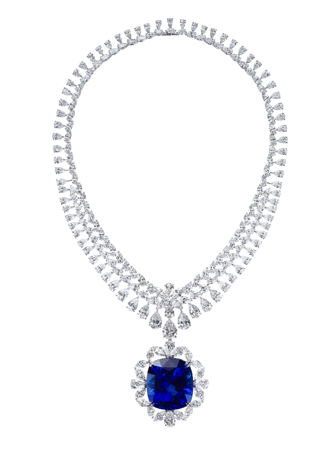 Masterpieces Splendor necklace with cushion-cut 124ct Sri Lankan sapphire