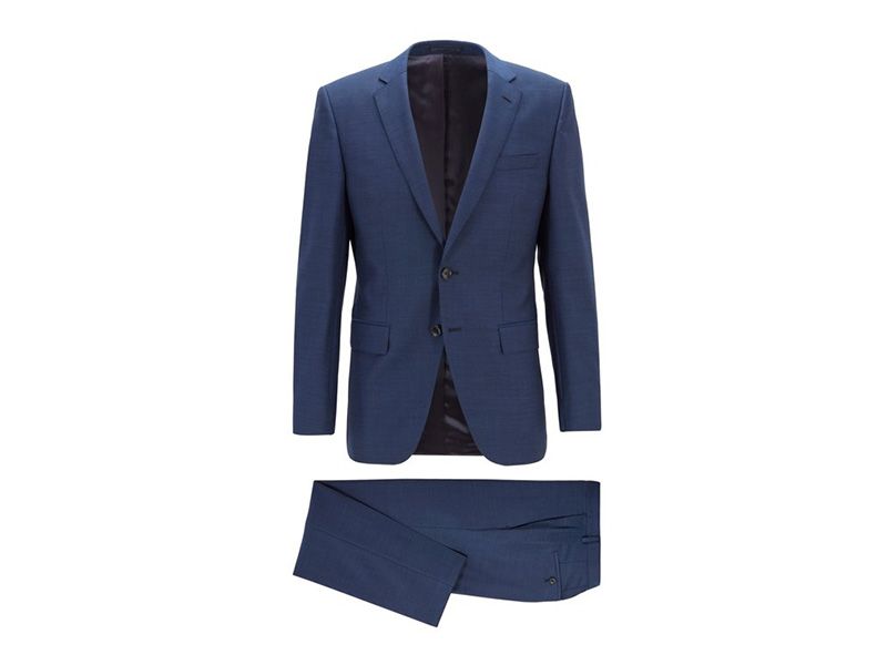 Slim-fit suit in virgin wool serge, available at Boss and Hugo stores